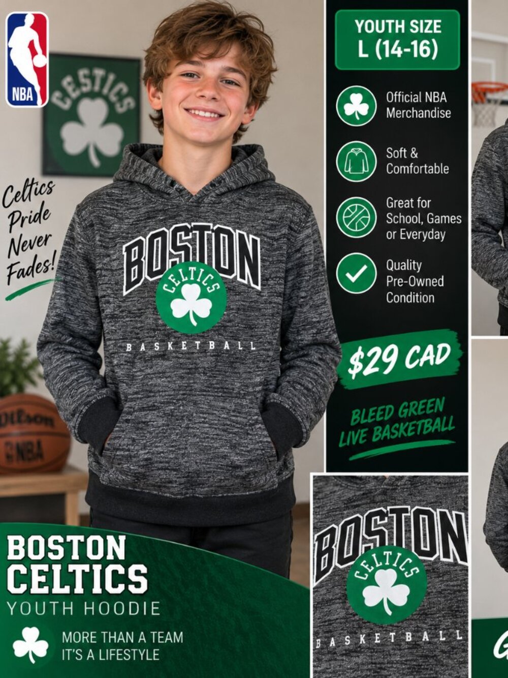 Boston Celtics Youth Hoodie – Size L (14/16)